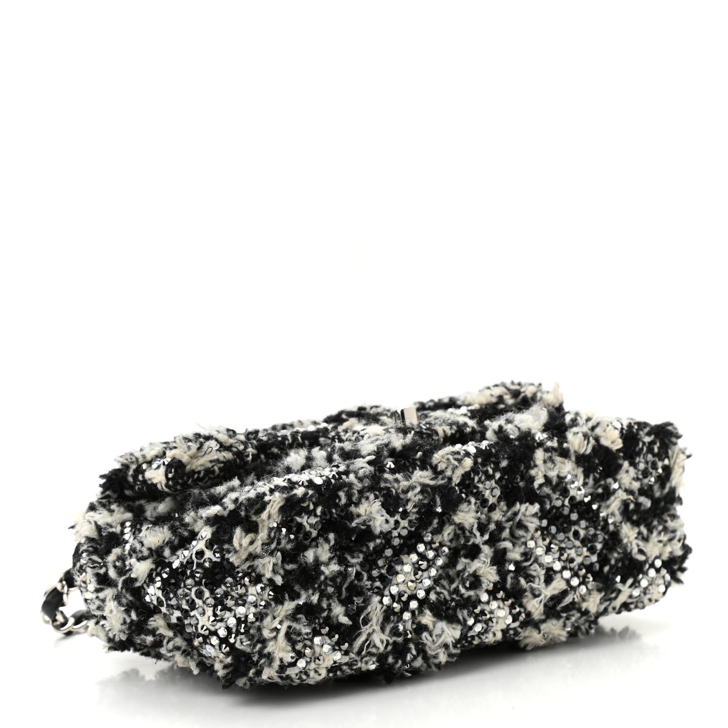 Crystal Tweed Quilted Small Double Flap Black Ecru White