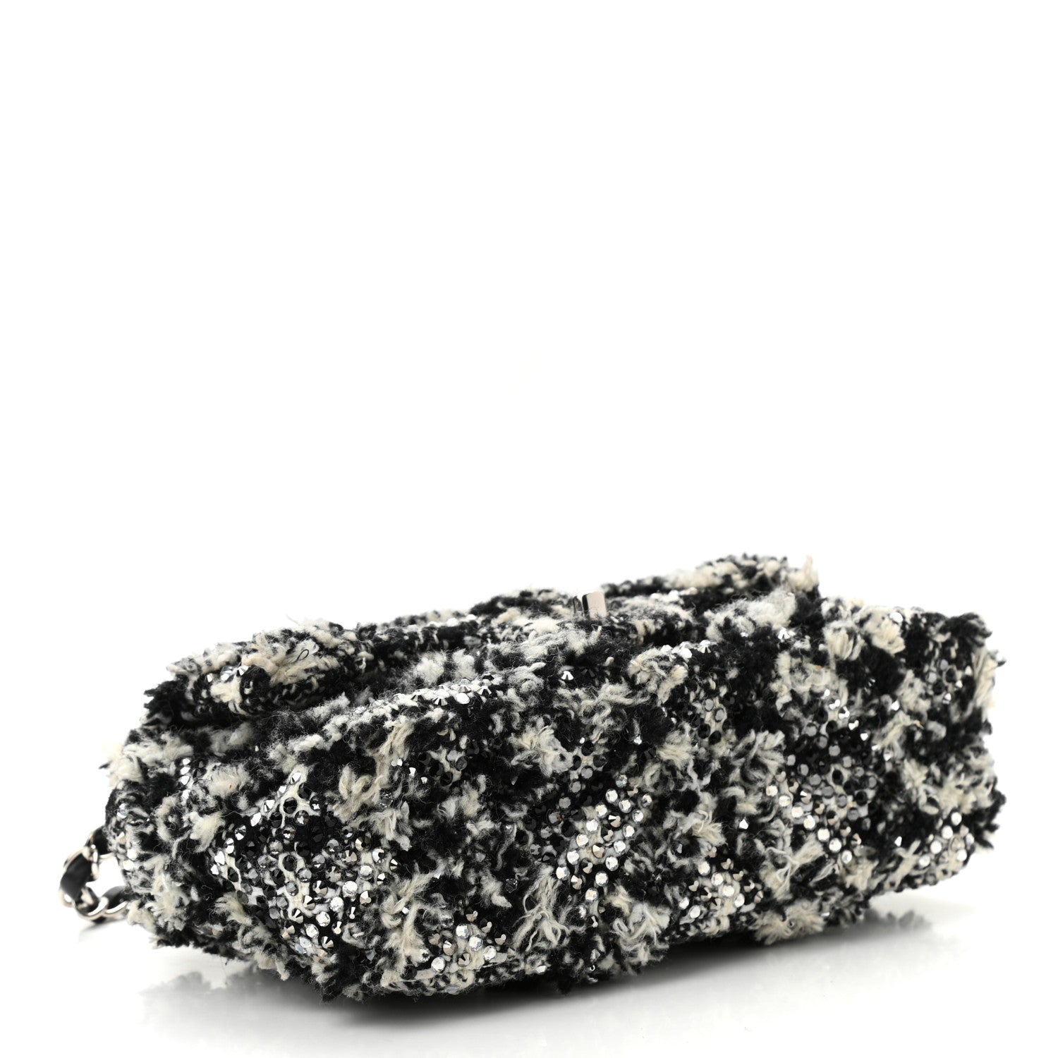 Chanel Crystal Tweed Quilted Small Double Flap Black Ecru White 4 of 10