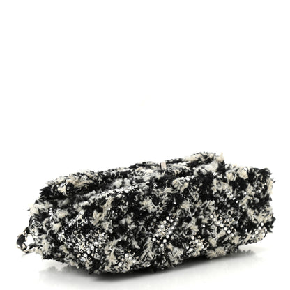 Chanel Crystal Tweed Quilted Small Double Flap Black Ecru White 4 of 10