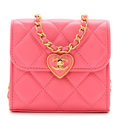 Chanel Lambskin Plexiglass Quilted Coco Love Clutch With Chain Pink 1 of 16
