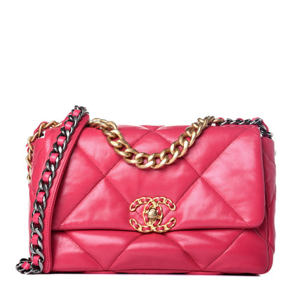 Chanel Shiny Goatskin Quilted Medium Chanel 19 Flap Dark Pink 1 of 9