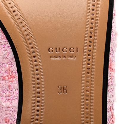 Gucci Wool Tweed Horsebit Womens Jordaan Loafers 36 Pink White Perfect Pink 6 of 8