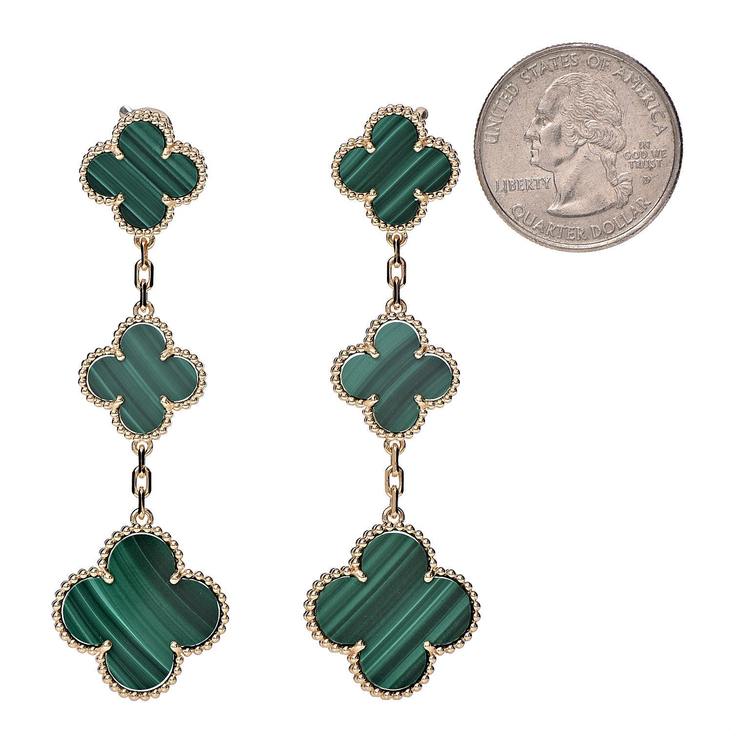 Van Cleef & Arpels 18K Yellow Gold Malachite 3 Motifs Magic Alhambra Earrings 2 of 5