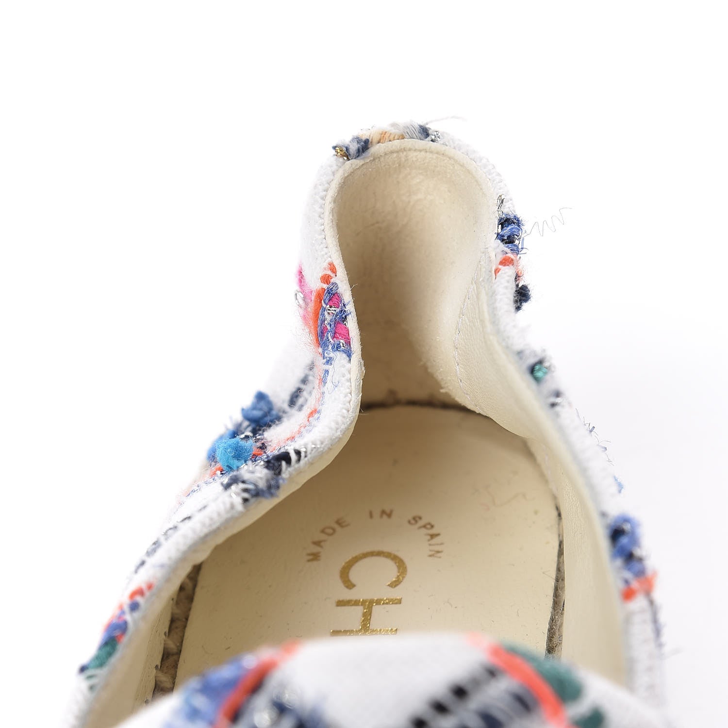 Chanel Tweed Grosgrain CC Espadrilles 38 White Blue Pink Green Black 10 of 11