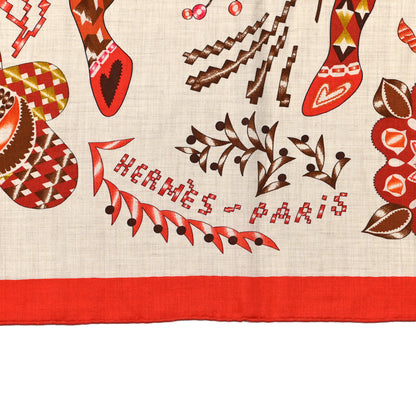 Hermes Cashmere Silk En Attendant Ulysse Shawl 140 Naturel Orange Brun 2 of 5