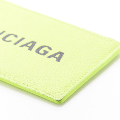 Balenciaga Grained Calfskin Logo Cash Coin Card Holder On Keychain Fluo Yellow Black 7 of 10