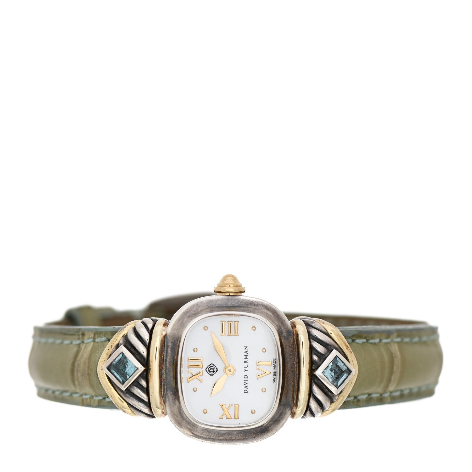 David Yurman Sterling Silver 14K Yellow Gold Alligator Blue Topaz Mother of Pearl 21mm Classic Quartz Watch 2 of 4
