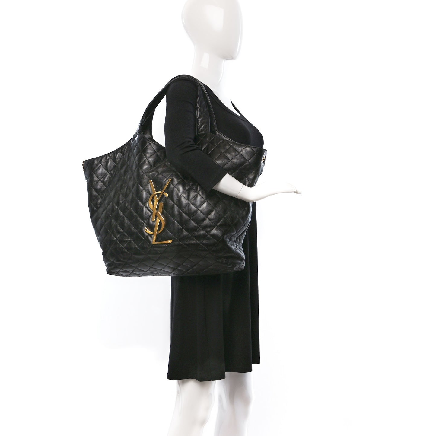 Lambskin Quilted Maxi Icare Shopping Tote Black