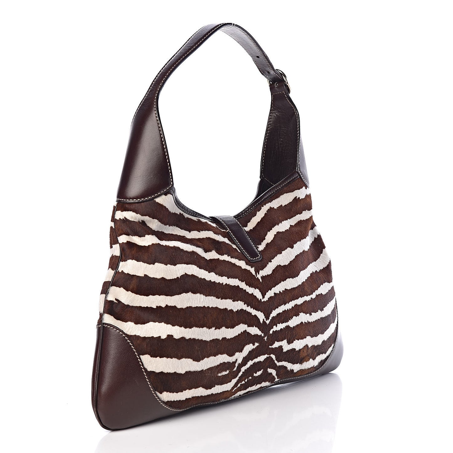 Calf Hair Zebra Print Medium Jackie O Bouvier Hobo Brown