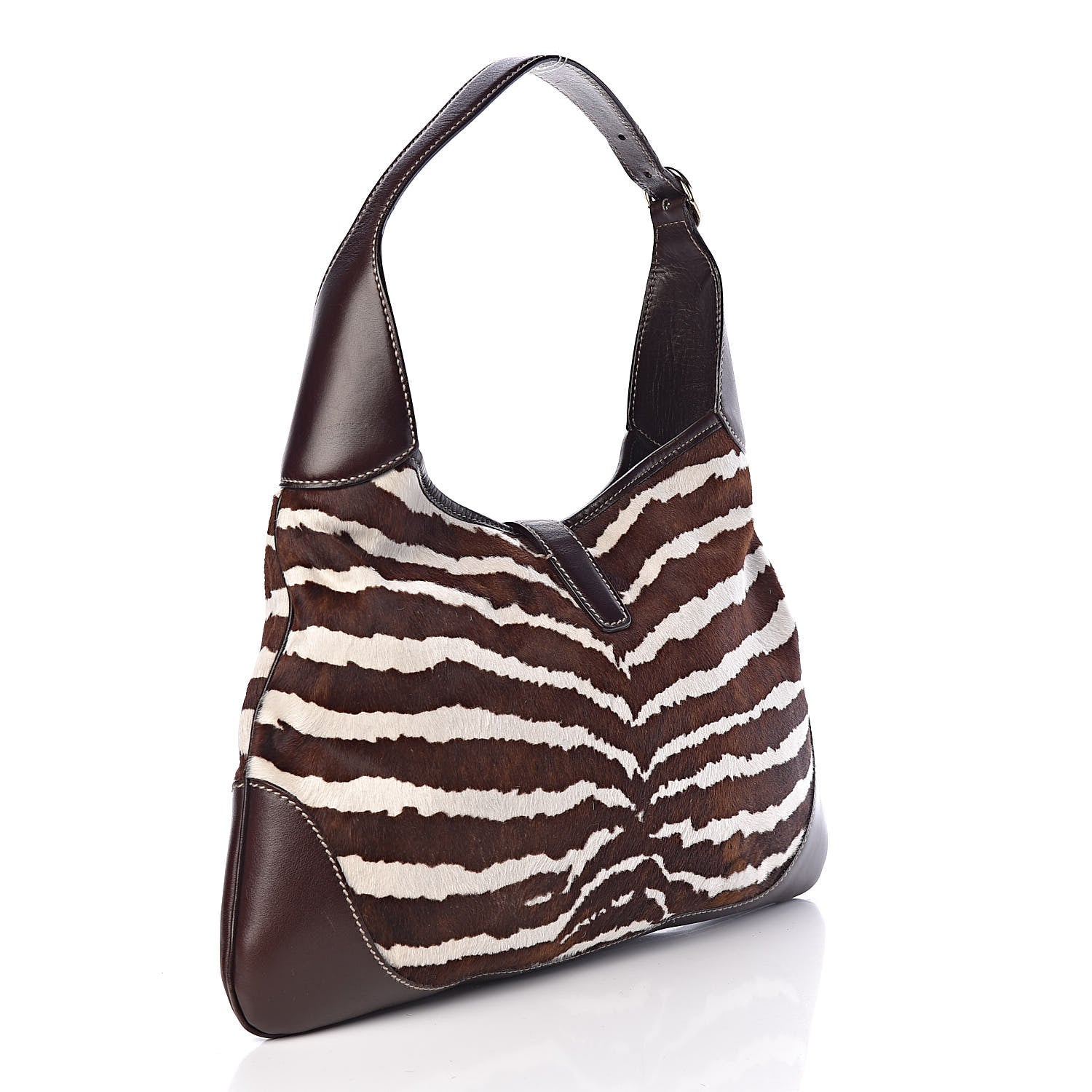 Gucci Calf Hair Zebra Print Medium Jackie O Bouvier Hobo Brown 3 of 10