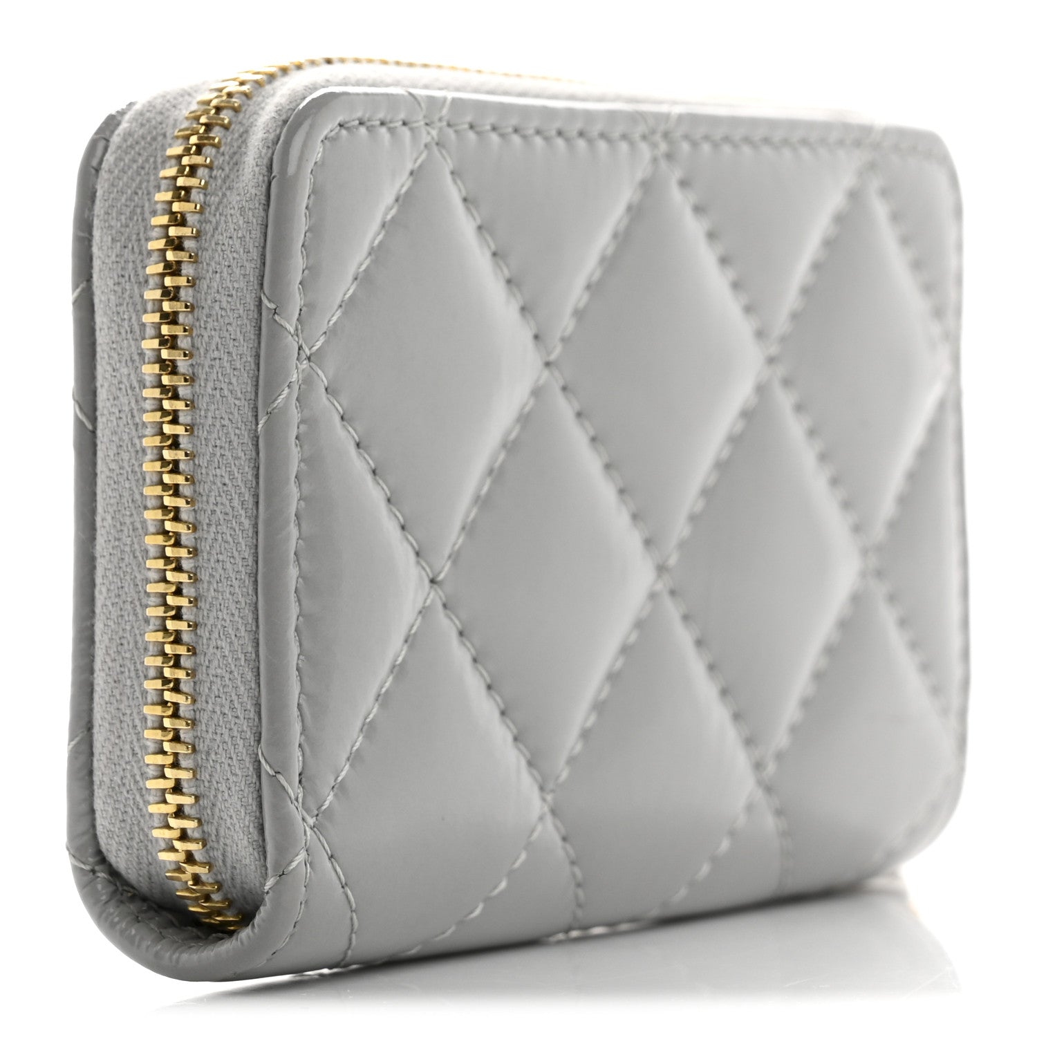 Chanel Shiny Lambskin Quilted Textured CC Zip Coin Purse Gris 3 of 8