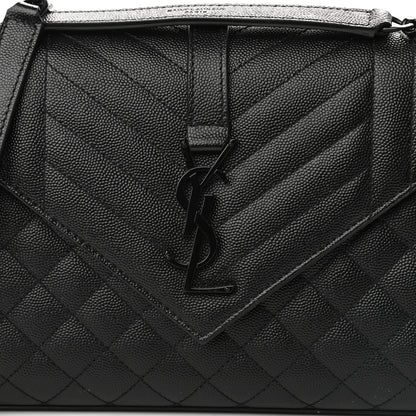 Saint Laurent Grain De Poudre Textured Mixed Matelasse Triquilt Medium Monogram Satchel Black 8 of 12