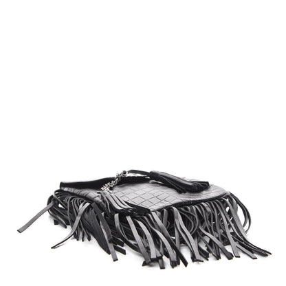 Saint Laurent Calfskin Crocodile Embossed Anita Tassed Crossbody Bag Black 4 of 7