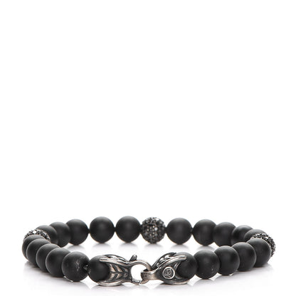 David Yurman Sterling Silver Black Diamond Onyx 8mm Spiritual Beads Bracelet 3 of 7