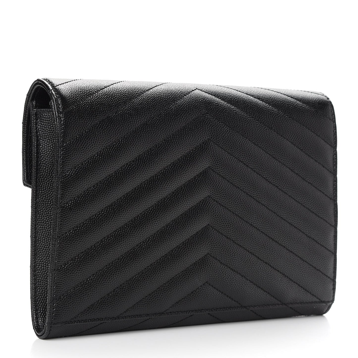 Grain De Poudre Matelasse Chevron Monogram Envelope Clutch Black