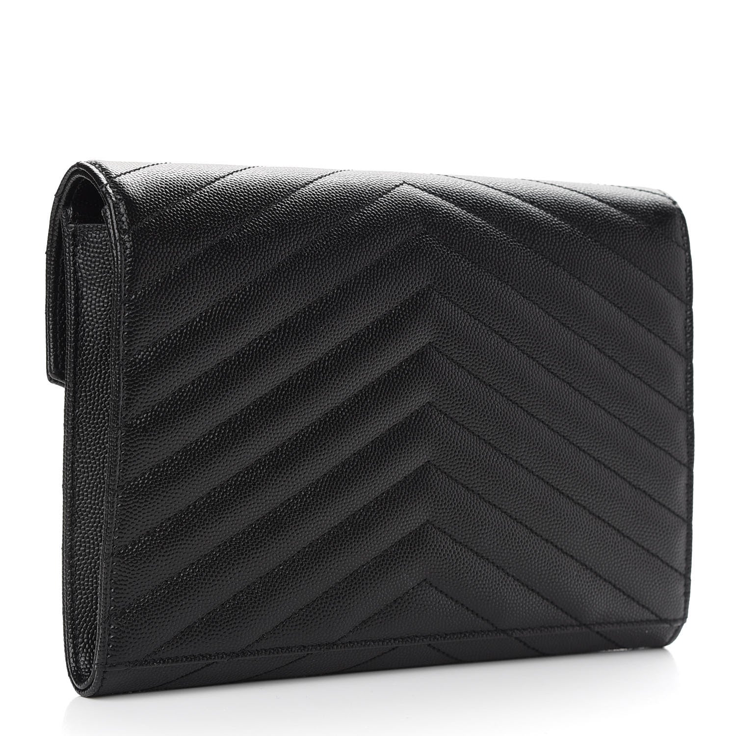 Saint Laurent Grain De Poudre Matelasse Chevron Monogram Envelope Clutch Black 4 of 9