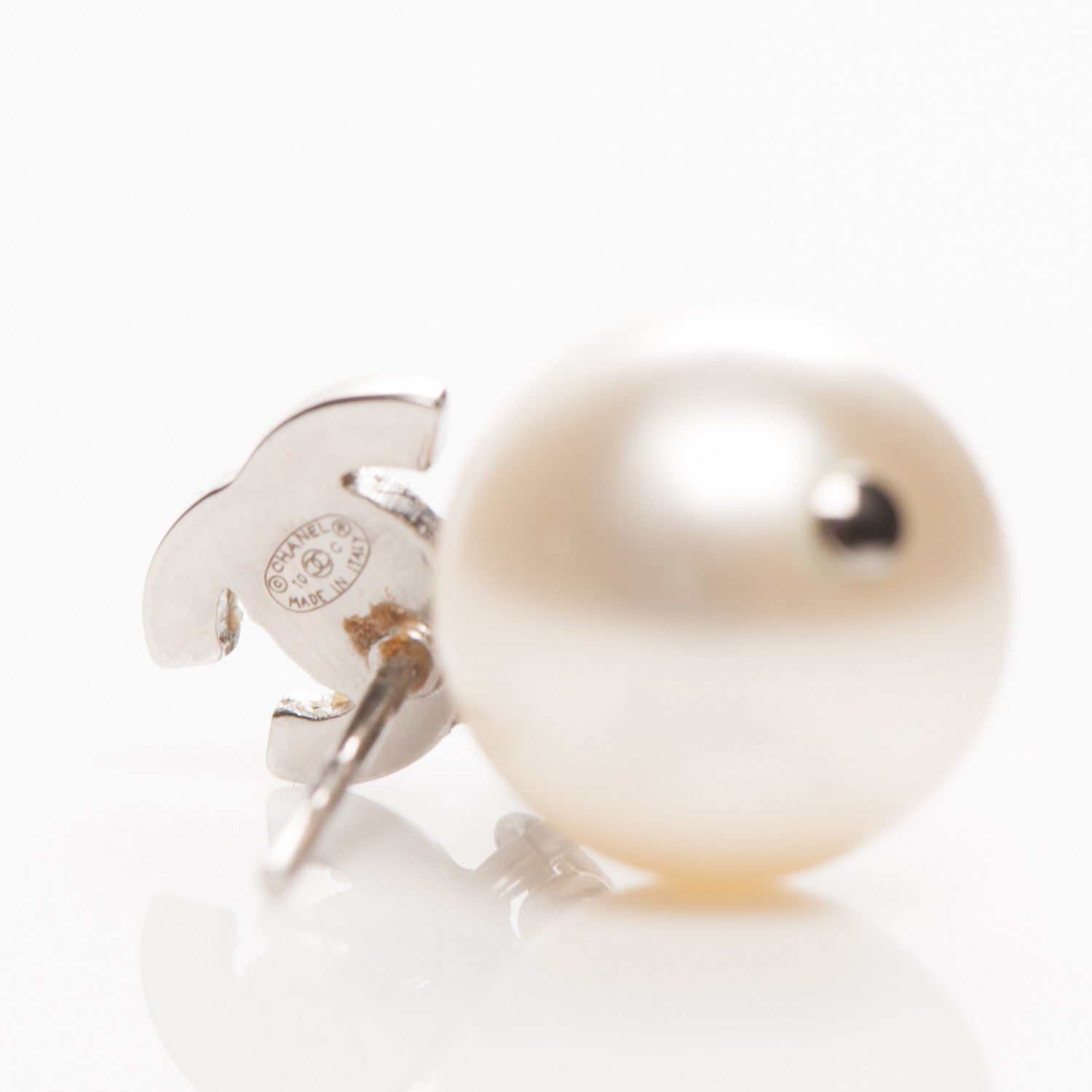 Chanel Crystal Pearl CC Drop Earrings Silver 4 of 4