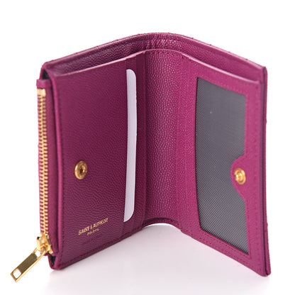 Saint Laurent Grain De Poudre Matelasse Chevron Monogram Zipped Card Case Dark Grape 5 of 8
