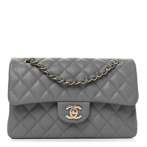 Caviar Quilted Small Double Flap Grey