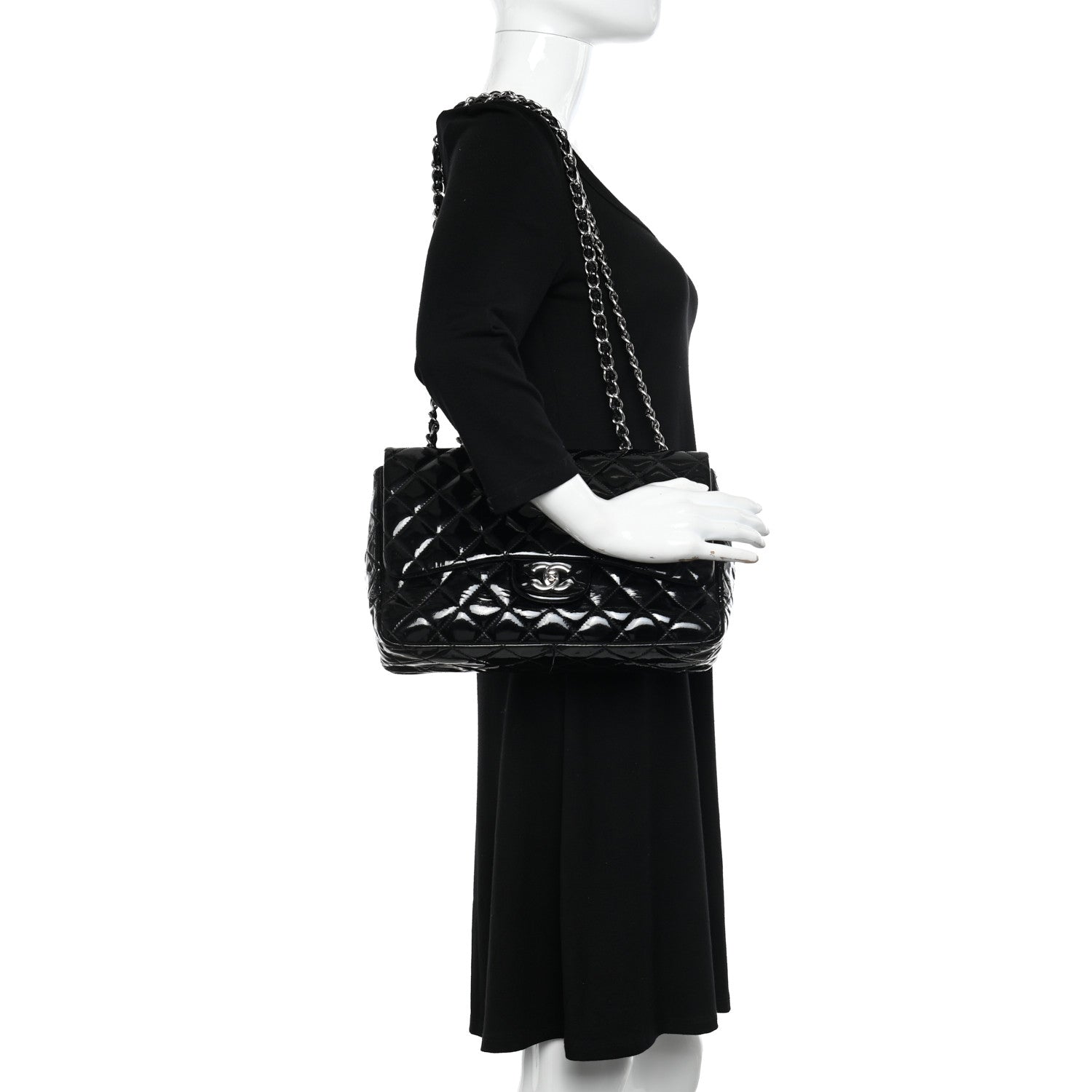 Chanel Patent Quilted Jumbo Single Flap Black 2 of 10