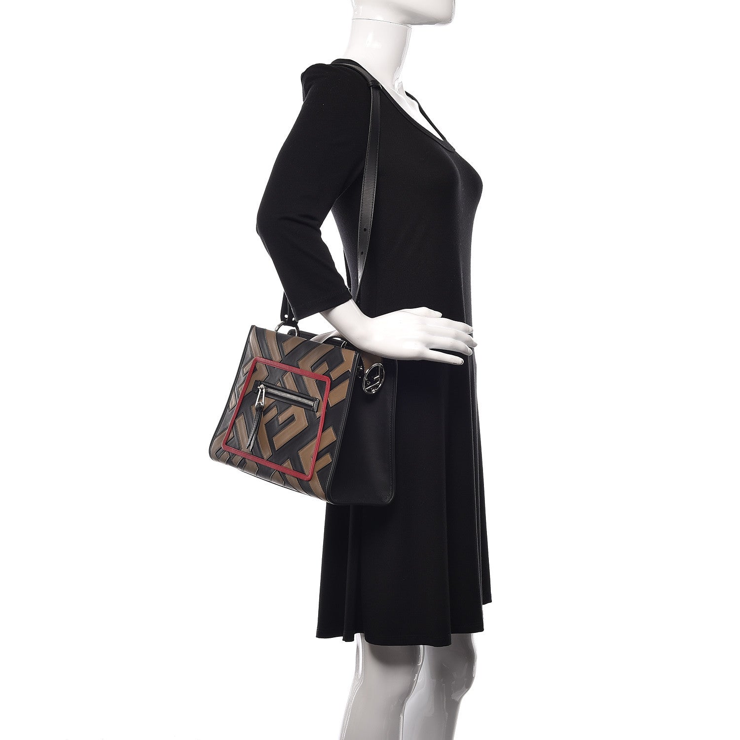 Fendi Vitello Century F is Fendi FF Diagonal Inlay Small Runaway Satchel Fango Black Fragola 2 of 13