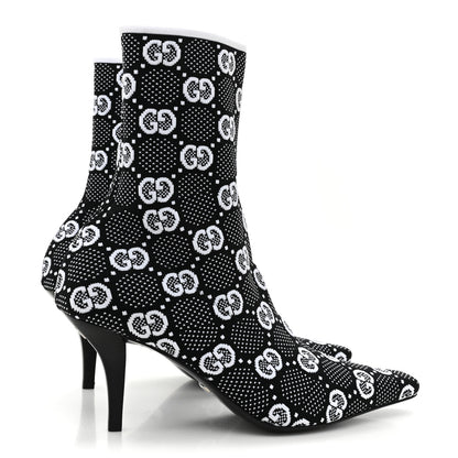 Gucci Technical Jersey Knit GG Monogram Square G 75mm Ankle Boots 38 Black Great White 4 of 9