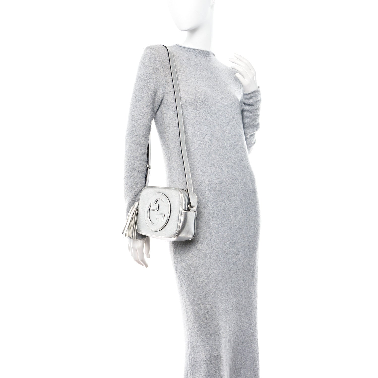 Gucci Metallic Sakai Be Green Calfskin Diagonal Stitched Small Blondie Shoulder Bag Silver 2 of 13