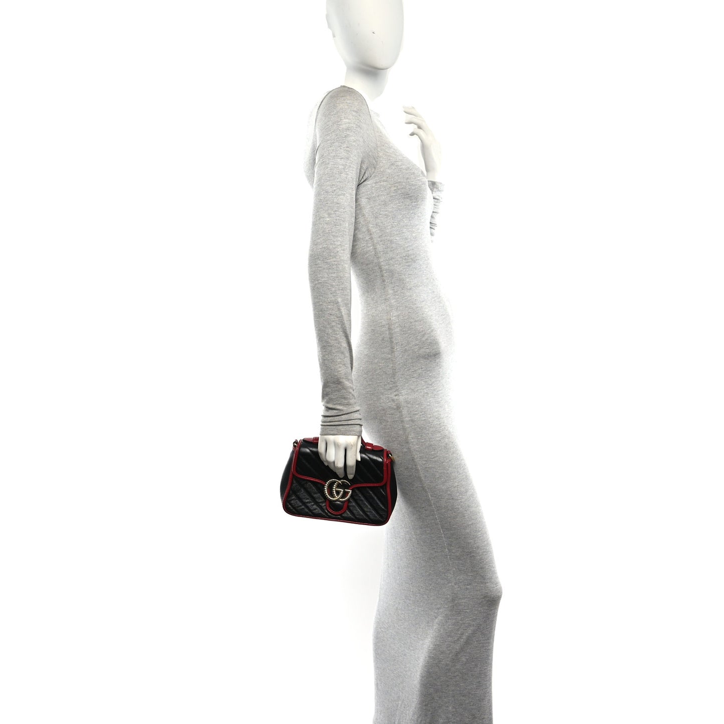 Vintage Effect Calfskin Matelasse Diagonal Mini Torchon GG Marmont Top Handle Shoulder Bag Black Romantic Cherry
