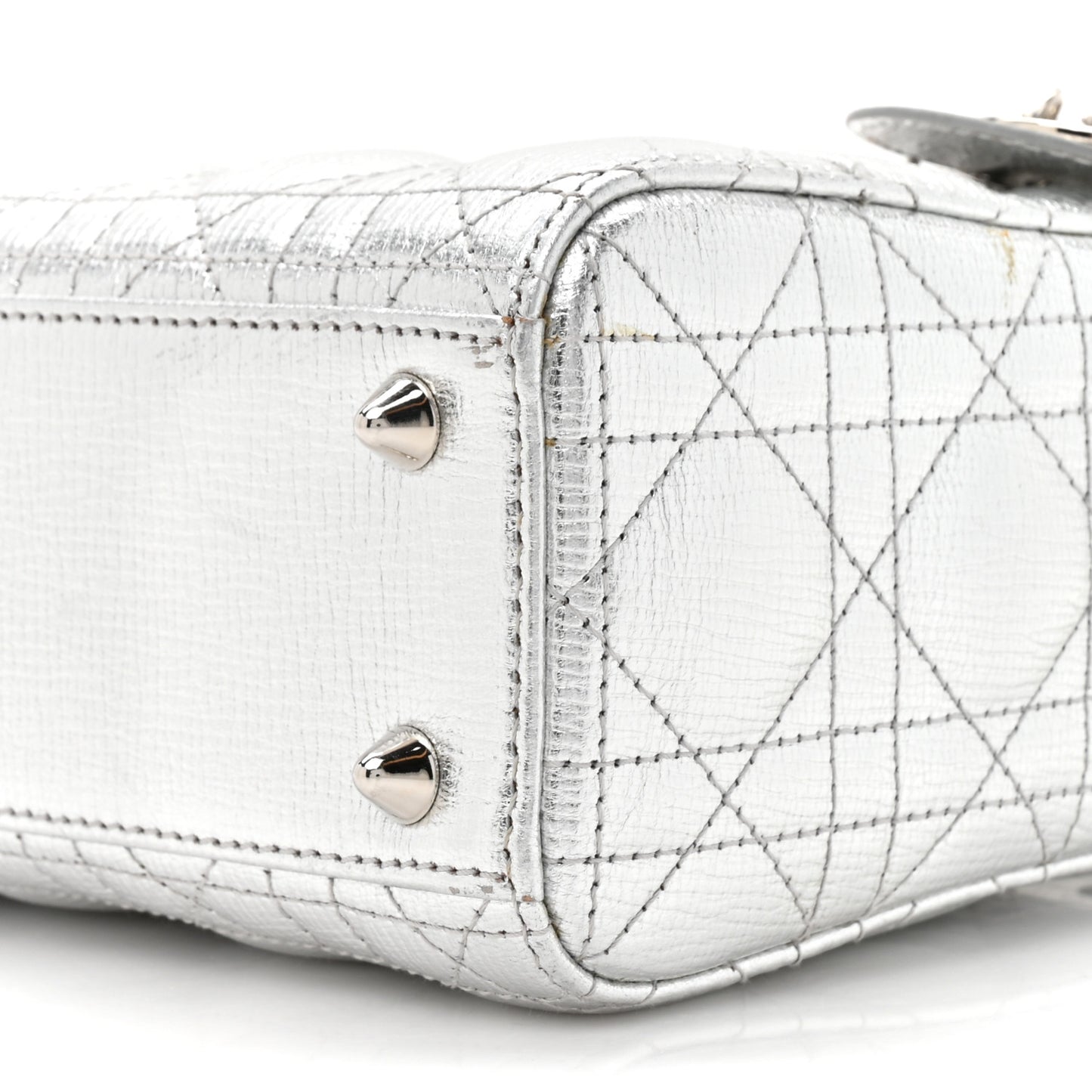 Metallic Grained Calfskin Cannage Small Lucky Badges My Lady Dior Silver