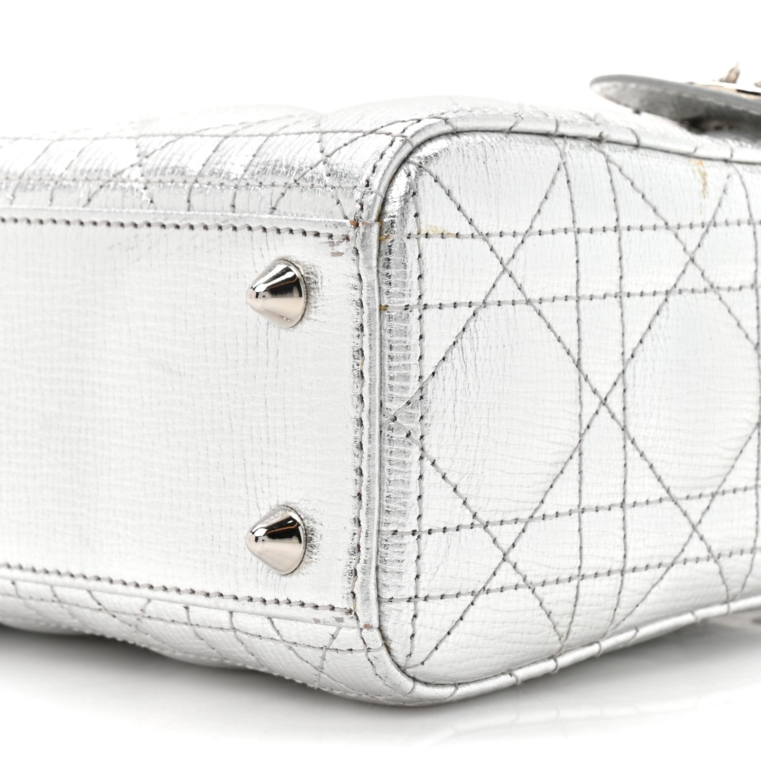 Christian Dior Metallic Grained Calfskin Cannage Small Lucky Badges My Lady Dior Silver 9 of 14