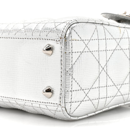Christian Dior Metallic Grained Calfskin Cannage Small Lucky Badges My Lady Dior Silver 9 of 14