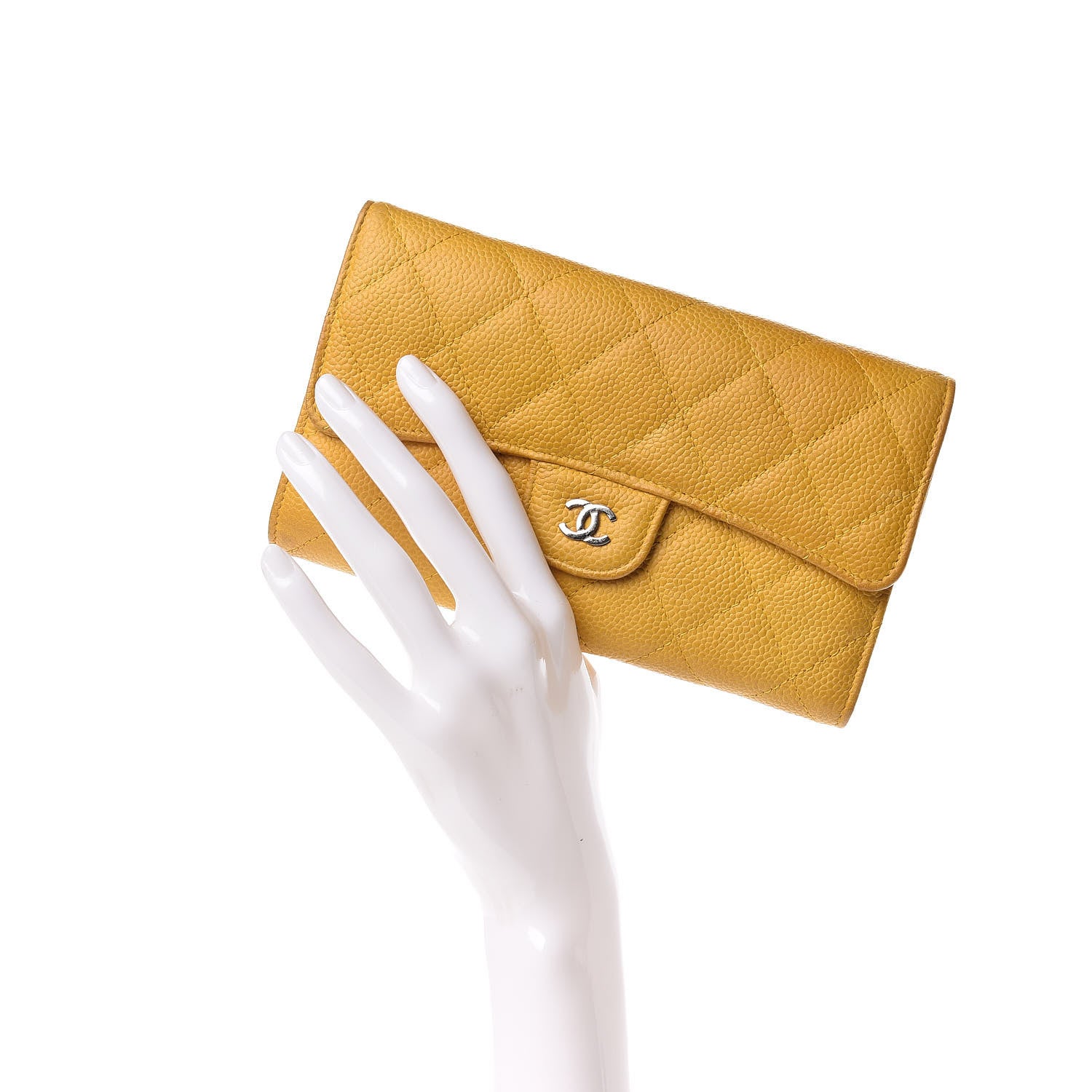 Chanel Iridescent Caviar Quilted Large Flap Wallet Yellow 2 of 18