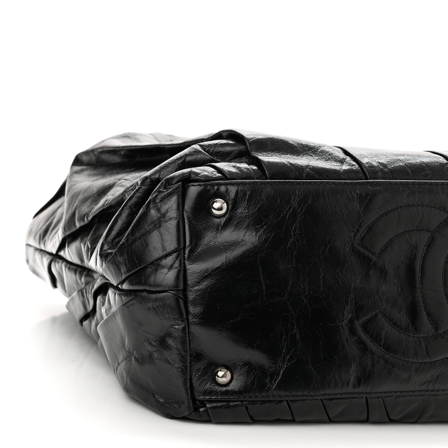Glazed Calfskin Large Twisted Tote Black