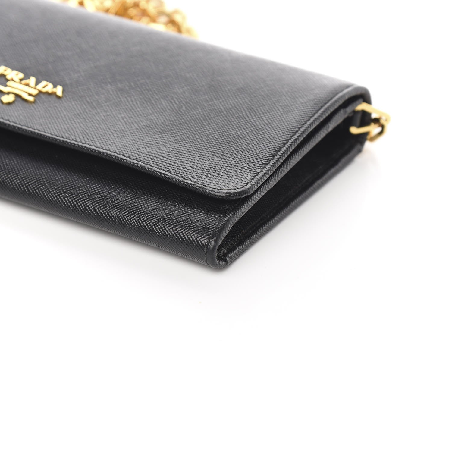 Prada Saffiano Metal Oro Chain Wallet Black 9 of 10