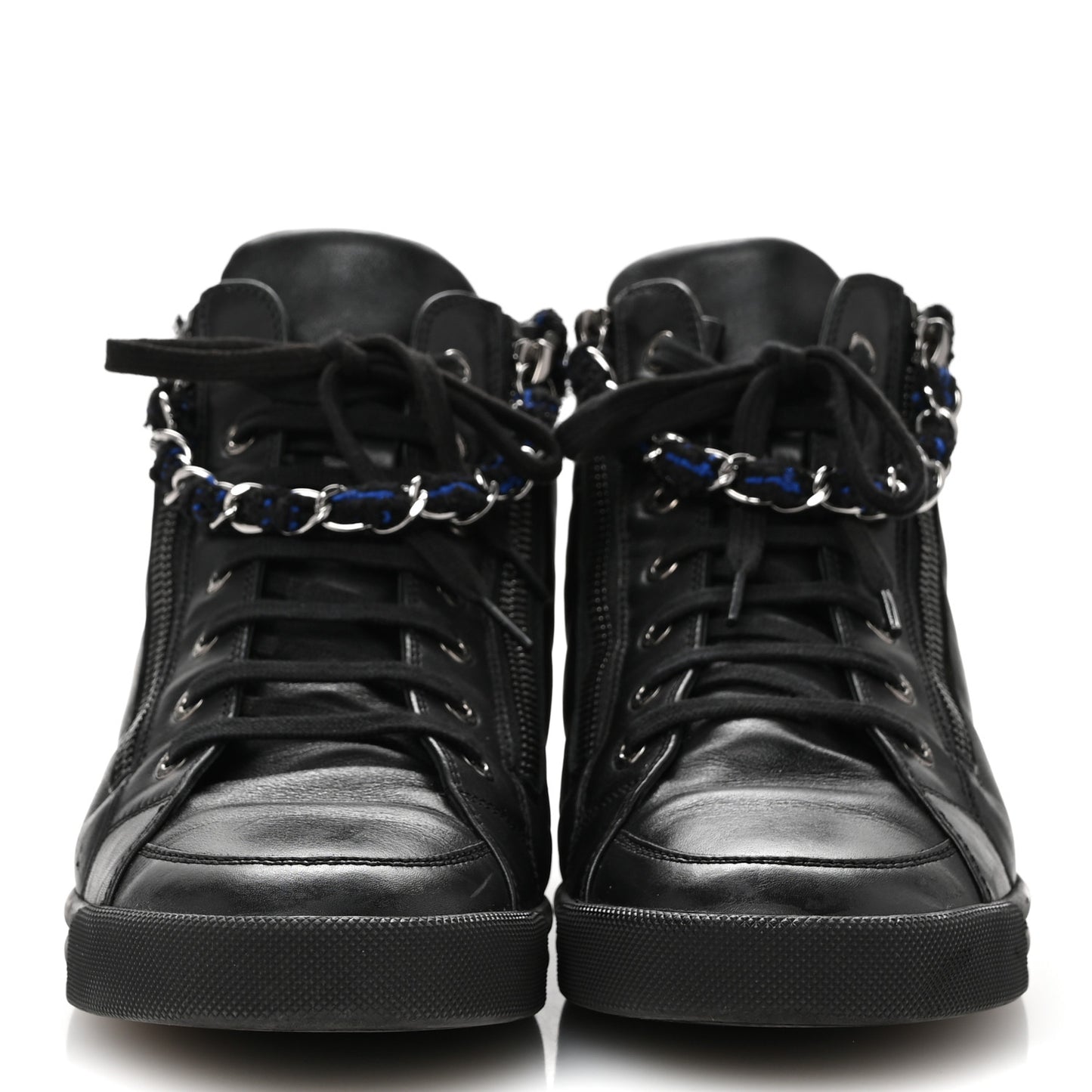 Lambskin Tweed Zipped Sneakers 39 Black Blue