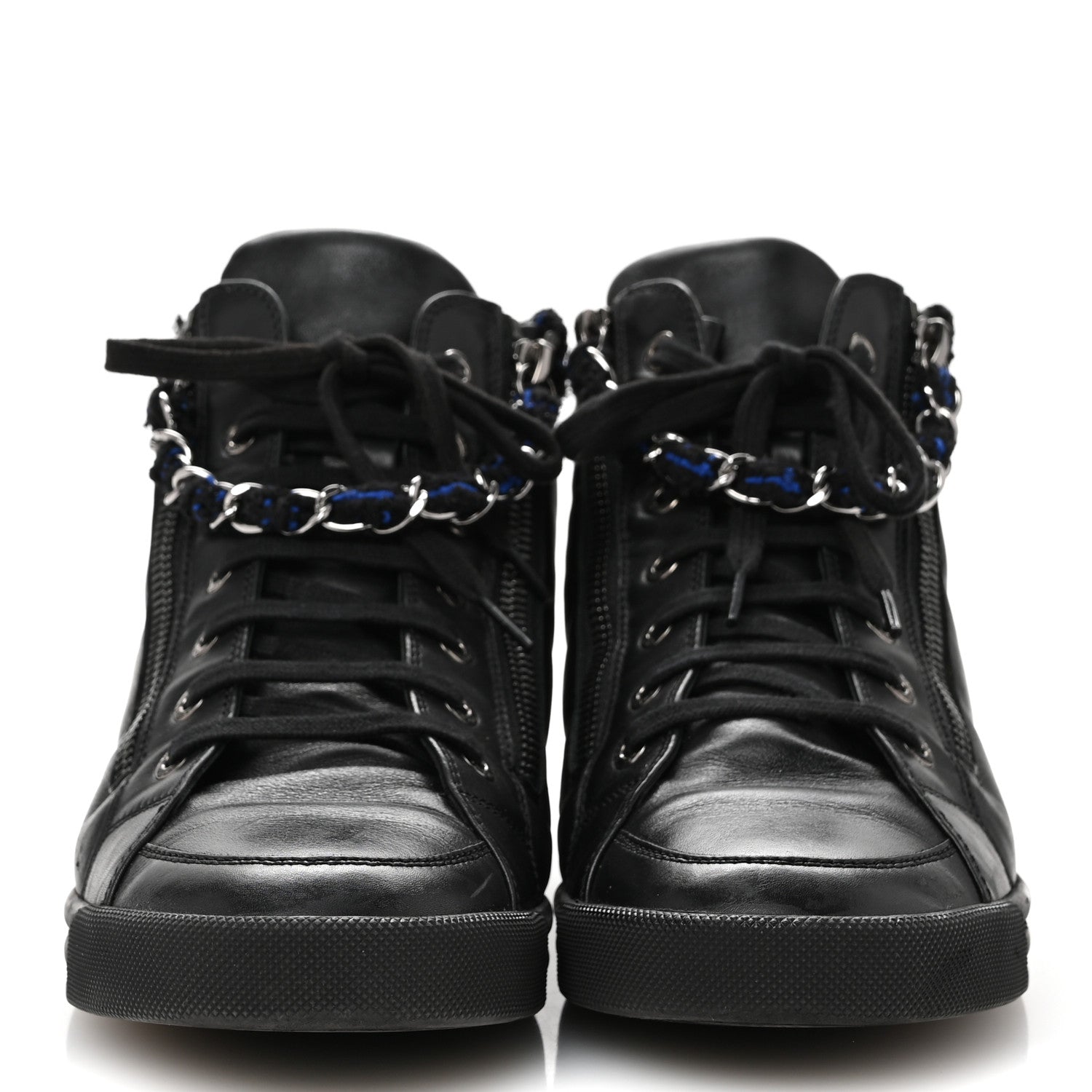 Chanel Lambskin Tweed Zipped Sneakers 39 Black Blue 3 of 11