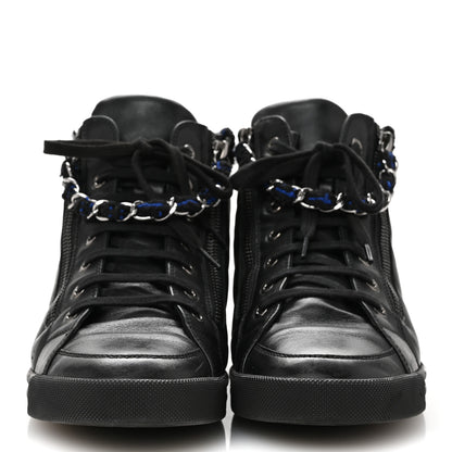 Chanel Lambskin Tweed Zipped Sneakers 39 Black Blue 3 of 11