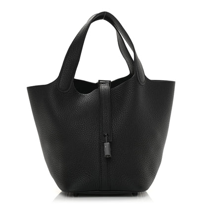 Hermes Taurillon Clemence Monochrome Picotin Lock 18 PM Black 1 of 12