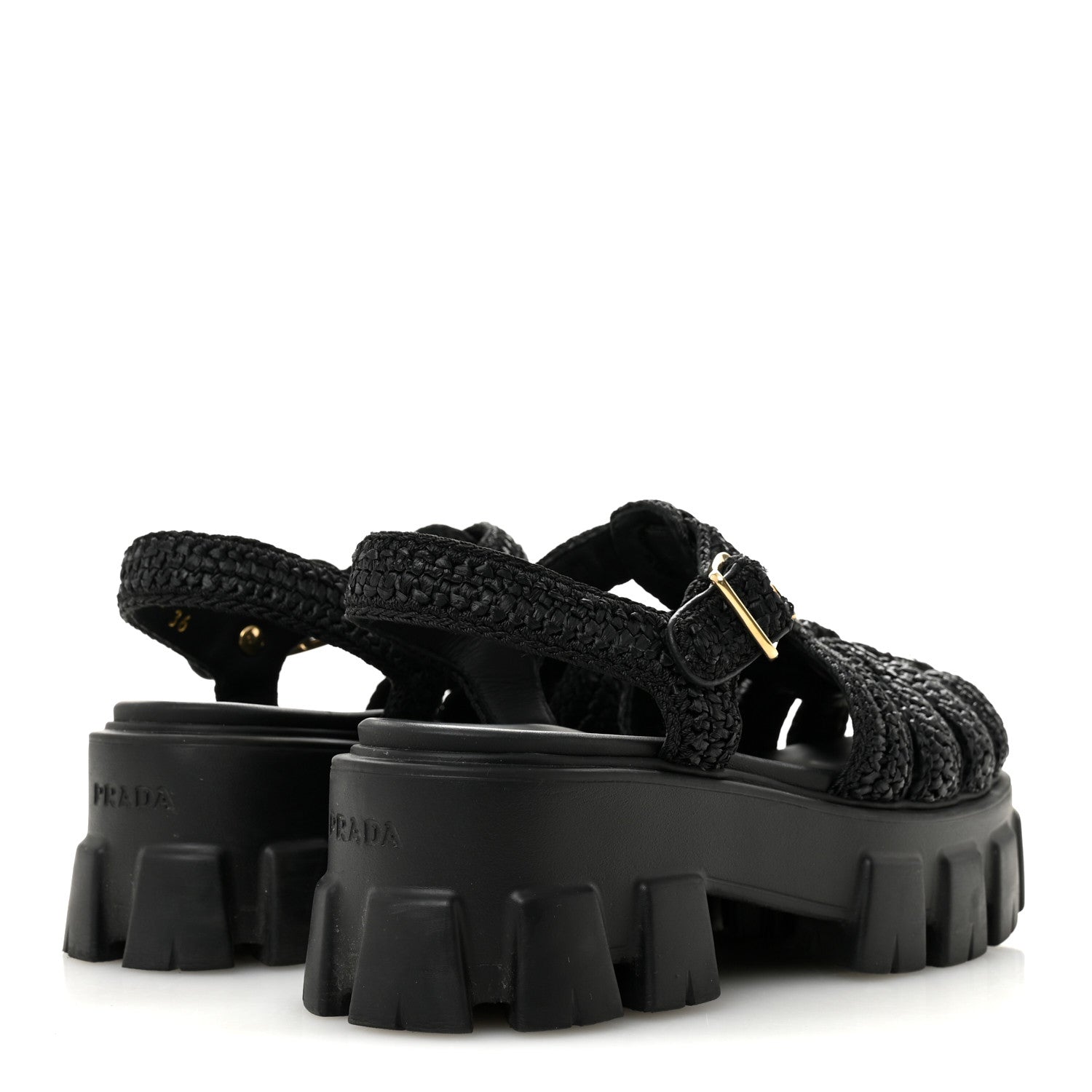 Prada Raffia Metal Triangle Logo Crochet Monolith 55mm Cage Sandals 36 Black 5 of 10