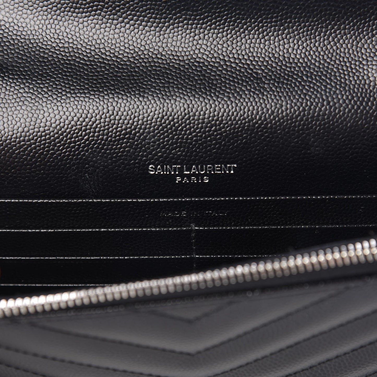 Grain De Poudre Matelasse Chevron Monogram Envelope Chain Wallet Black
