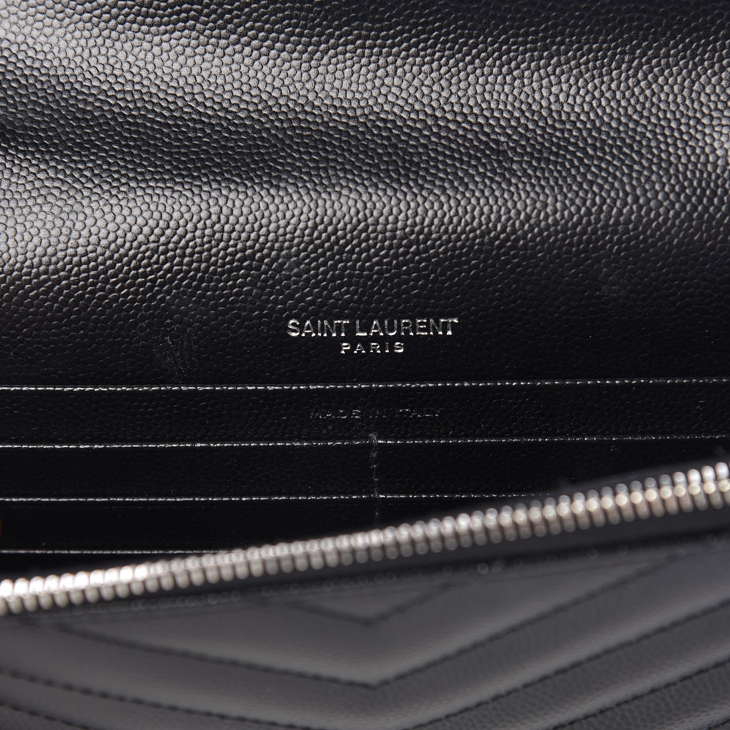 Saint Laurent Grain De Poudre Matelasse Chevron Monogram Envelope Chain Wallet Black 6 of 13