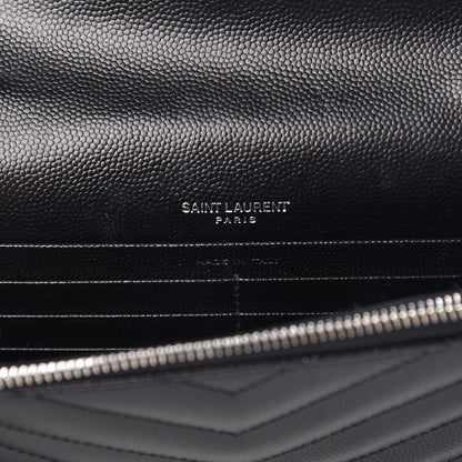 Saint Laurent Grain De Poudre Matelasse Chevron Monogram Envelope Chain Wallet Black 6 of 13