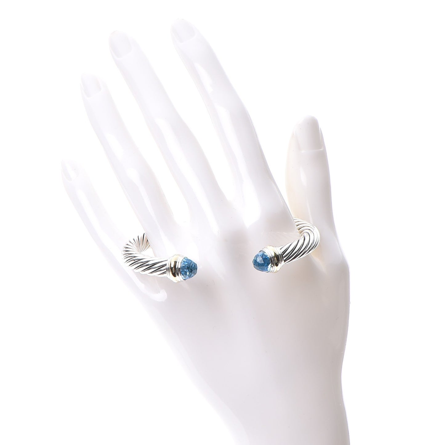 Sterling Silver 14K Yellow Gold Blue Topaz 7mm Cable Classics Bracelet