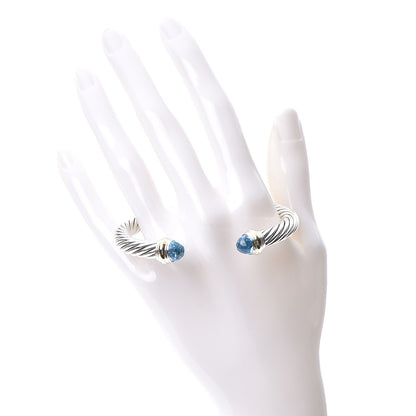 David Yurman Sterling Silver 14K Yellow Gold Blue Topaz 7mm Cable Classics Bracelet 2 of 5