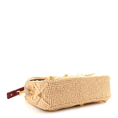 Valentino Garavani Raffia Large Roman Stud Shoulder Bag Naturale Multicolor 4 of 9