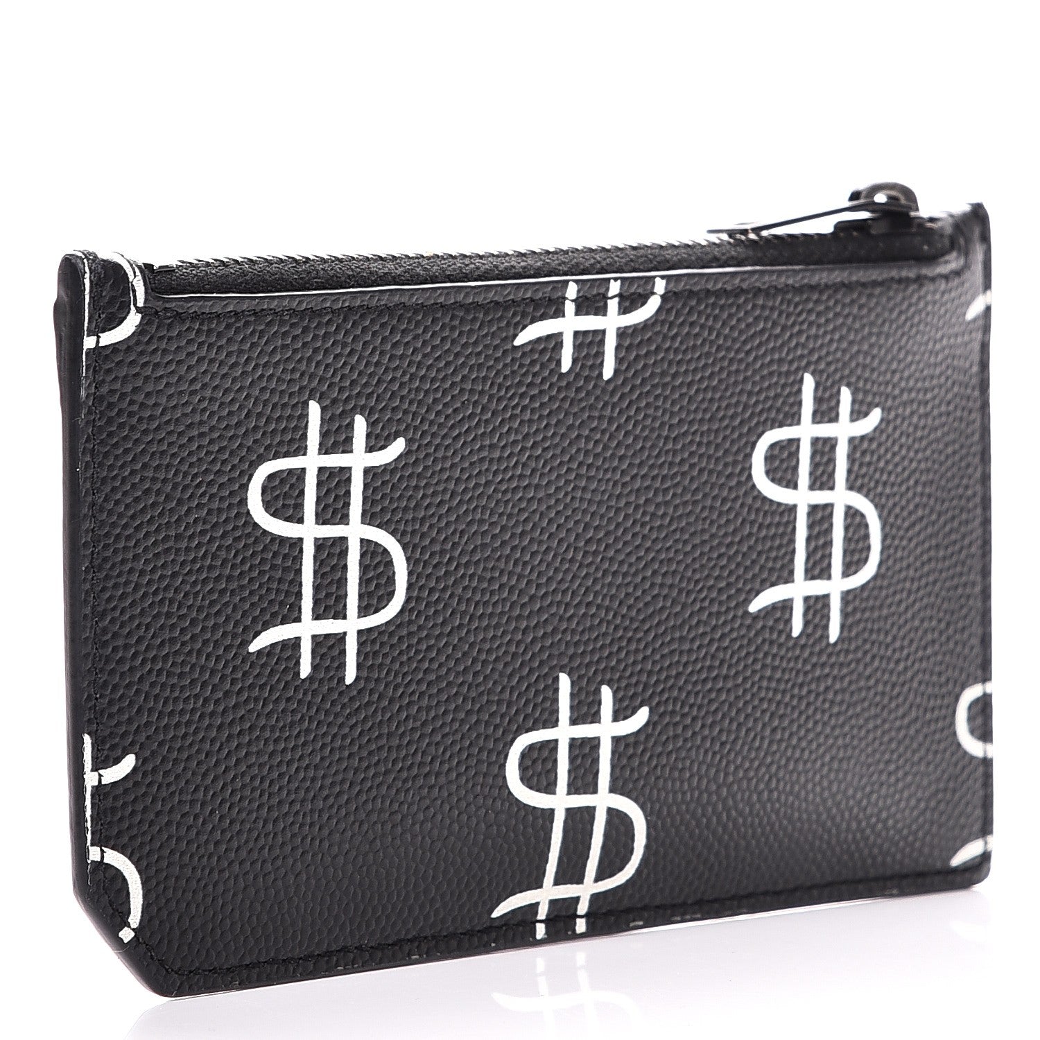 Saint Laurent Grain de Poudre Dollar Print 5 Fragments Zip Pouch Card Holder Black 3 of 8