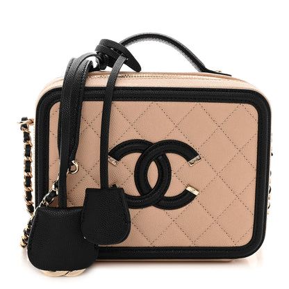 Chanel Caviar Quilted Small CC Filigree Vanity Case Beige Black 1 of 10