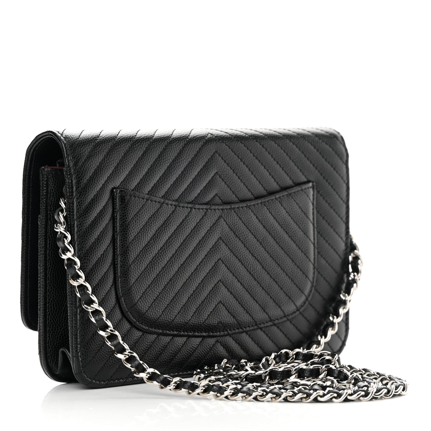 Caviar Chevron Quilted Wallet On Chain WOC Black