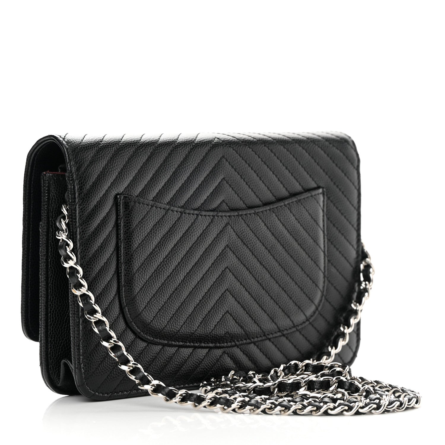 Chanel Caviar Chevron Quilted Wallet On Chain WOC Black 3 of 15