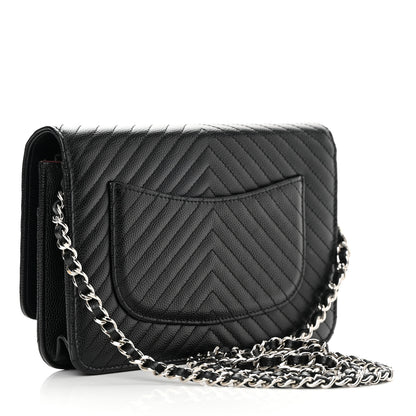 Chanel Caviar Chevron Quilted Wallet On Chain WOC Black 3 of 15